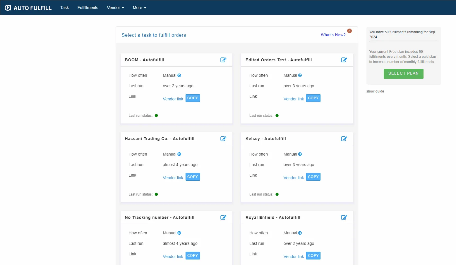 Auto Fulfill order dashboard